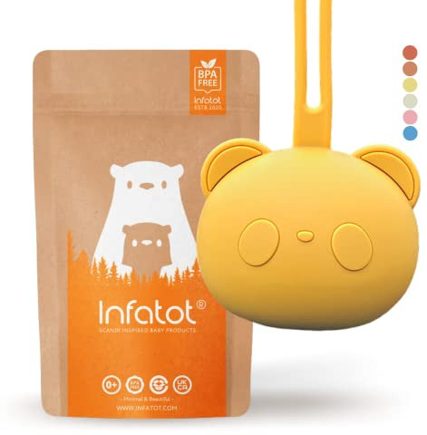 Infatot® Silicone Dummy Case - Pacifier Holder Soother Pod Case W/Strap - Dummy Box 100% Free from BPA, PVC, Dummy Holder Case, Dummies Case Pair with Dummy Clip, Dummy Cases for Babies - Yellow