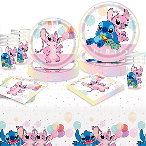 Amycute Stoviglie per Feste di Compleanno, Set Compleanno Bambino, Piatti Carta Compleanno Tovaglioli Bicchieri Tovaglie per Feste di Compleanno Bambina