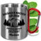 Edelstahl-Tasse mit Karabiner personalisiert „Anfänger machen Urlaub, Profis gehen Zelten!“ – ca. 330ml – Camping Metall-Becher mit Namen – lustige Geschenke für Männer & Frauen (Zelten, Griff Rot)