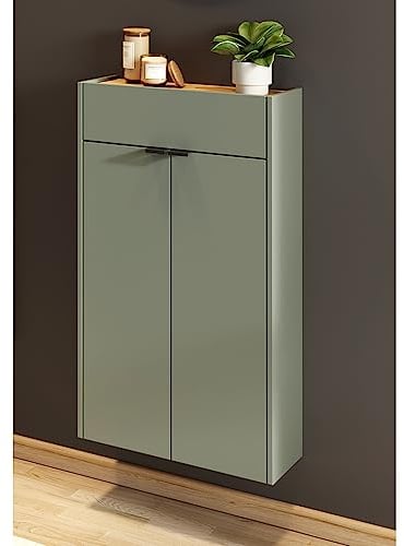 Lomadox Flurschrank Schuhschrank 56cm in grün mit Eiche ideal für schmale Flure, B/H/T ca. 56/97/22 cm