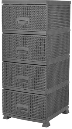 Plana Schubladenschrank, Schubladencontainer mit 4 Schubladen - 44x38x91H cm aus Kunststoff (Grau, Knit)