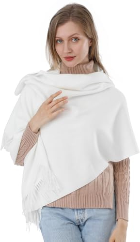 ACNCN Damen Kaschmir-Schal, Pashmina-Schal, 300 g, extra groß, Kaschmir, dicke Schals für den Winter, weiß, 200cm*70cm