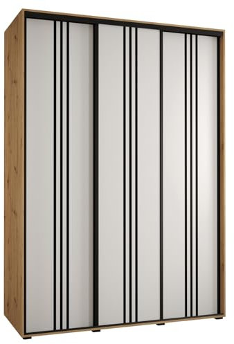 MEBLE KRYSPOL Davos 6 170 Schlafzimmerschrank mit DREI Schiebetüren - Moderner Kleiderschrank mit Kleiderstange und Regalen - 235,2x170x60 cm - Artisan Weiß Schwarz