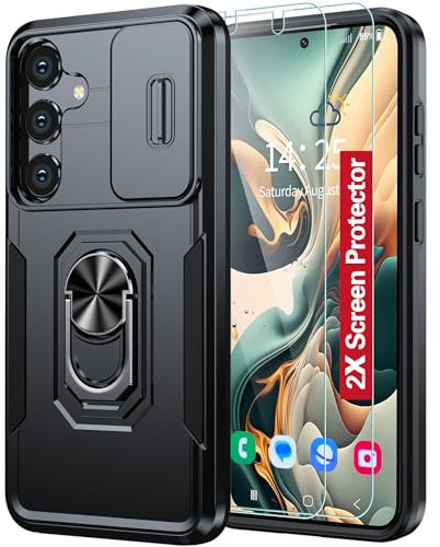 AMILIFECASES For Samsung Galaxy S24 Plus Case,[Built-in Slide Camera Cover & Rotatable Kickstand][2* Screen Protectors] Military Grade Shockproof Anti-Scratch Samsung S24 Plus 5G Case - Black