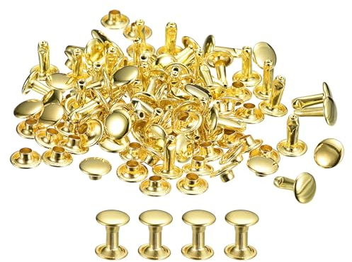 QUARKZMAN Remaches de Cuero 100 Juegos, Remache de Tapa Doble de 6x8mm, Remache de Pernos Metálicos para Reparación de Artesanía Cuero, DIY Cartera Cinturón Bolsa Zapato, Tono Dorado