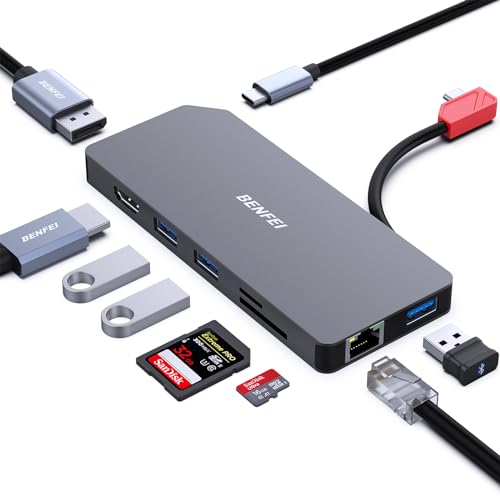 BENFEI USB C Docking Station 9-in-1, USB C MST Hub mit HDMI DisplayPort Dual Monitor 4K@60HZ/3*USB A/1*USB C 10Gbps+100W PD/SD/TF Kartenleser/1*Ethernet 1000 Mbps kompatibel MacBook Pro/Air 2023 iMac