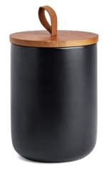SHEBUYLLI Ceramic Storage Jar with Bamboo Lid, Food Storage - Practical Cereal Dispenser, Ideal for Cereal, Sugar, Tea, Coffee Bean Storage 800ml/10.3cm x 14.3cm(Black)