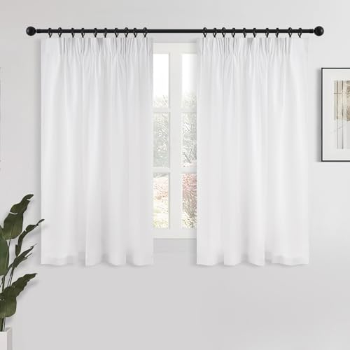 MRTREES gardinen kurz küchen gardinen mit kräuselband weiß halbtransparent, Vorhang 137 cm hoch 132 cm breit Schlaufenschals 2er Set modern elegant
