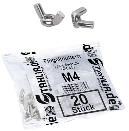 Stahlia Flügelmutter M4 Edelstahl Muttern Set (20 Stück) Gewindemutter DIN 315 Flügelmuttern Schmetterlingsmutter Schraubenmutter Muttern Sortiment