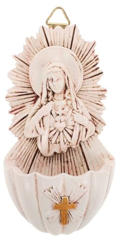 Cabilock Cuenca de agua bendita familiar para colgar en la pared, decoración del hogar, esculturas de resina, fuente de agua bendita, fuente de almacenamiento de agua bendita, decoración de pared de