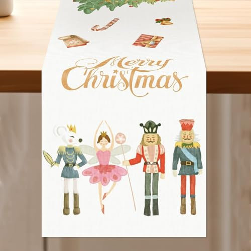 Aitsit Weihnachten Tischläufer Nussknacker Weihnachtsdeko Winter Wasserabweisend Tischläufer Modern Weihnachtstischläufer Für Drinnen Und Draußen Party Küche Esstisch Dekoration 40×180cm