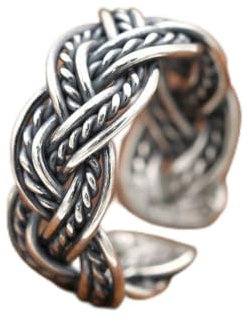 INFJMH S925 Sterling Silber Ring Vintage Thai Silber Schmuck Kreuz Gewebte Hanf Seil Open Ring Ring, Ring
