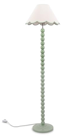 ValueLights | Sage Green Bobbin Stem Standing Floor Lamp with Green Trim Scallop Shade | Floor Lamps & Torchieres, Home Décor & Improvement Essential | Includes Bulb