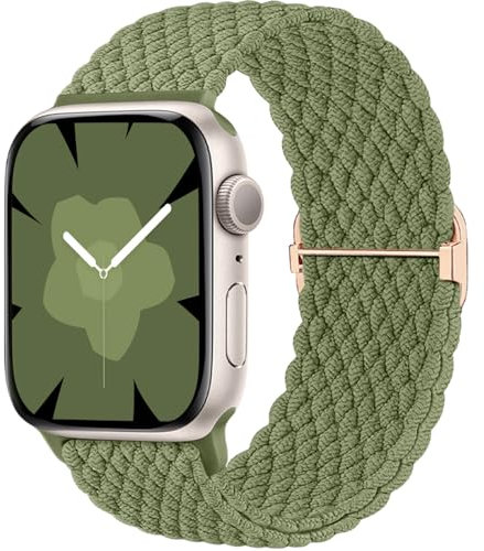 Ynitec Braided Loop Correa Compatible con Apple Watch 40mm 41mm 38mm 42mm (Series 10), Elásticas de Tela de Nylon Pulsera Deportiva Para Caballero Para iWatch 10 9 8 7 6 5 4 3 2 1 SE, verde