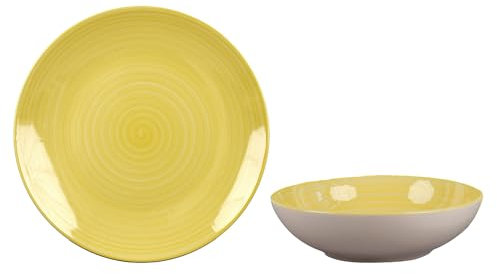 MA MAISON Servizio Piatti Sunflower 12 Pezzi in Ceramica Set Piatti per 6 Persone Idea Regalo - 6 piatti piani, 6 fondi -Tavola e Cucina Colorato per Lavastoviglie