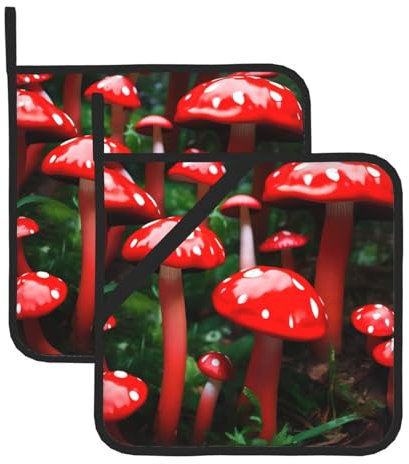 YHBLYKXP Juego de 2 soportes para ollas con estampado de hongos rojos, resistentes al calor, para cocinar y hornear