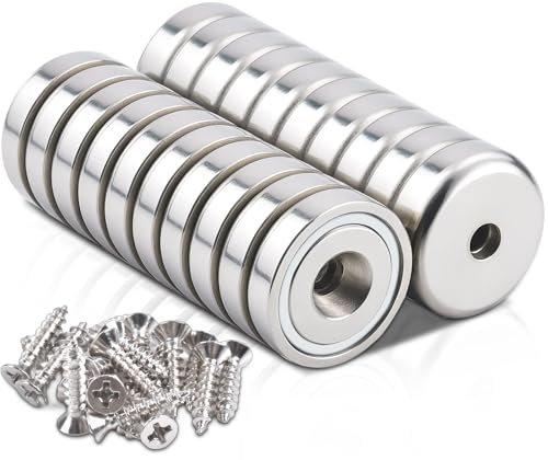 20 Stück Magnete 10 KG Kraft 20 x 7mm Neodym Magnet mit Loch und Kapsel, Magnete Stark mit Loch,Neodym Magneten Extra Stark, Kraft Scheiben, Senkkopf-Topfmagnet mit Schrauben