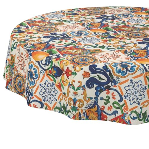 ANRO Tischdecke abwaschbar Thalia rund Ø 140 cm Outdoor wetterfest | ideal für Garten, Terrasse & Esszimmer – Tischwäsche aus beschichtetem Stoff – schmutz- & wasserabweisend, pflegeleicht