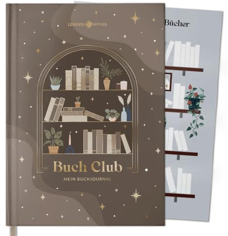LEBENSKOMPASS® Buchclub - Das Lesetagebuch & Book Journal WALNUT - Hardcover DIN A5 Tagebuch für Erwachsene - Book Club Reading Bullet Journal Tracker - Booktok