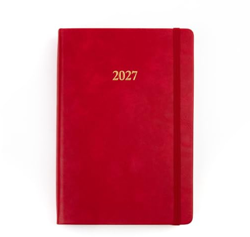 Wykeham's Executive 2027 Tagesbuch Journal – Eine Seite pro Tag – Mit deutschen Feiertagen – Mit Personalisierung erhältlich (Karmesinrot, A5)