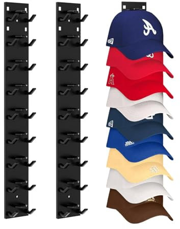 2 Stück Selbstklebende Cap Halter, Kappenhalter für bis zu 18 Hüte, Cap Halterung Wand Ohne Bohren, Huthalter mit Starkem Klebstoff, Basecap Halterung für Zimmer Kleiderschrank Tür Wand (Schwarz)