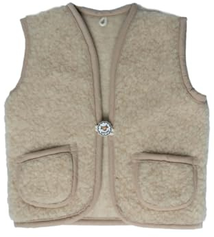 Hollert Merino Wollweste für Kinder Pinocchio aus Reiner Merinowolle kuschelig warm Größe 98, Farbe Beige
