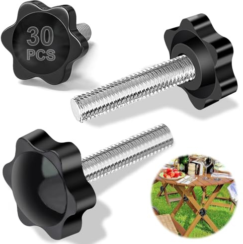 Hexizexi 30 tornillos con mango de estrella, M8 x 30 mm, tornillo moleteado M6, tornillos de mariposa, tuerca de estrella con mango, negro, tornillo de cabeza de estrella para máquina herramienta