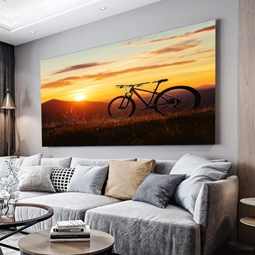 MKBKLI Wandbilder Dekoration Wohnzimmer Sonnenuntergang-Fahrrad 50x100cm | Bilder auf Leinwand Leinwandbild Schlafzimmer Küche Deko Wand Kunstdruck Art Groß XXL Wanddeko Bild Wall Decor Canvas