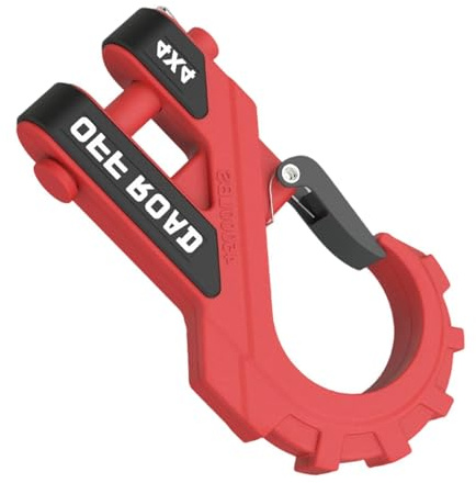 Milageto Winch Shackle Gancho para Remolque con Conector Plano Accesorio de Arrastre con Protector de Goma Gancho de para Cuerdas Fabricado en Acero, Rojo