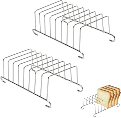 DAWRIS 2 Stück Toastständer Edelstahl – 8-Scheiben Toast Rack für Heißluftfritteuse & Backofen, Silberner Brothalter Toasthalter für Airfryer, Küchen- und Esszimmer Zubehör