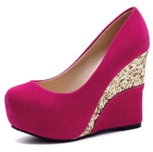 Damen Glitzer Pumps Mit Hohen Keilabsätzen Strapazierfähiges Wildleder Obermaterial Bequeme Runde Spitze Plattform Slip On Abend Party Schuhe,Rose red,33 EU