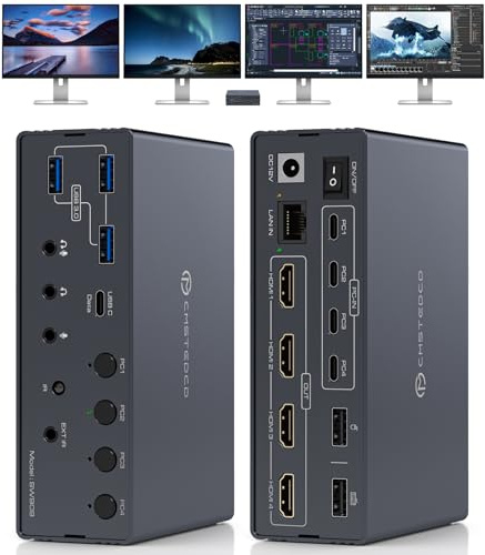 TJCXELE USB C KVM Switch Docking Station 4 PC 4 Monitors with Displaylink，für Windows & Mac M1 M2 M3 M4, 4K60Hz HDMI KVM Switch Support Extended & Mirrored Modes