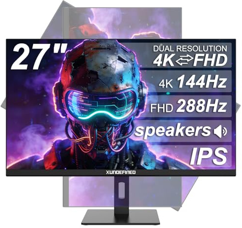 27 4K Gaming Monitor, Dual Mode UHD 144Hz & FHD 288Hz, IP/PBP Computer Screen, G-SYNC Compatible, HDR, Adjustable Tilt & Swivel & Height, Built-in Speakers, HDMI