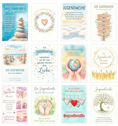Edition Seidel Set 12 Grußkarten zur Jugendweihe mit Umschlag. Glückwunschkarten Jugendweihekarten Doppelkarten Klappkarten Kartenset Karte Grußkarte Gruß Spruch Kinder Jugendliche (SW026)