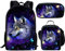 HUGS IDEA Galaxy Wolf Backpack Set for Kids 3 Piece Teen Boys School Bag with Thermal Lunch Boxes Pencil Holder