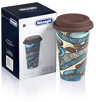 De'Longhi Thermobecher für heißen Kaffee, doppelwandig + Silikondeckel, 284 ml, Motiv Probier