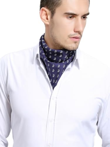 Prettystern Herren 100% Seide Bandana Nickituch Trachten-halstuch Seiden-Halstuch Sommer Seiden-Tuch Blätter Weiß Blau 8.