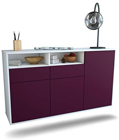 Dekati Sideboard Hollywood hängend (136x77x35cm) Korpus Weiss matt - Front Lila - Push to Open - Leichtlaufschienen