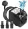 BARST 800L/H Submersible Water Pump,Ultra Quiet Aquarium Pump for Fountains, Pool, Fish Tank, Pond, Hydroponics, Statuary with 4 Srtong Suction Cups,3 Nozzles 12W, 1.83m Power Cord