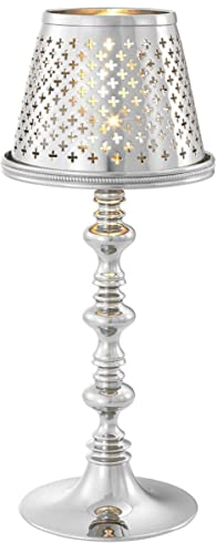 Casa Padrino Luxus Messing Teelichthalter mit Lampenschirm Silber Ø 16 x H. 39 cm - Deko Accessoires