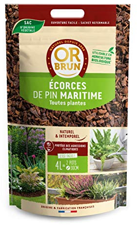 Or Brun Écorces de Pin 4L | Protège des Agressions Climatiques | Paillage | Sachet Refermable | Utilisable en Agriculture Biologique | Fabriqué en France