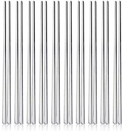IQCWOOD - Palillos de metal, 10 pares de palillos planos de acero inoxidable, palillos de metal reutilizables de alta calidad, juego de palillos coreanos ligeros para lavavajillas de 8.66 pulgadas,