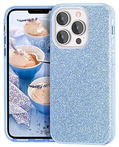 MATEPROX Glitter Case Compatible with iPhone 12 Pro Max/iPhone 13 Pro Max Case Anti-Slip Sparkly Bling Crystal Hard Protective Cover Cases for iPhone 13 Pro Max/iPhone 12 Pro Max-Blue