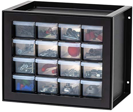IRIS USA Organiseur de Rangement en Plastique avec 16 tiroirs, pour matériel, vis, Loisirs créatifs, Petites pièces, écrous, boulons, Outils, Scrapbooking, Noir