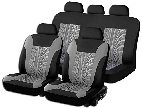 JDWBT Set CopriSedile Universali, 5 Posti Set Coprisedili Completo, Coprisedili Auto Universale per Anteriori e Posteriori (Grigio Nero)