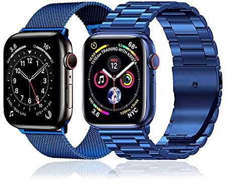 baklon Pack 2 Metal Strap Compatible with Apple Watch Strap 38/40/41/42mm, Stainless Steel Replacement Wristband Compatible with iWatch Series Ultra SE 3 2 1 Series 11 10 9 8 7 6 5 4,Blue