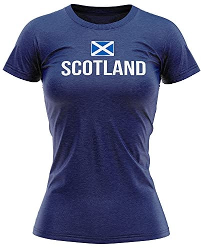 Purple Print House Womens Scotland Football Shirt - Womens Scotland Flag Football T Shirt - Football Country European Scottish Tournament Gifts for Her - Unique Footy Top, M, Navy