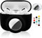 2 in 1 Protective Case for Apple AirPods Pro Air Tag Holder Combo, Soft Silicone Airpods Pro AirTag Case with 2 PCS Screen Protector, Anti-Scratch Anti-Fall Anti-Lost Shockproof Durable(Black)