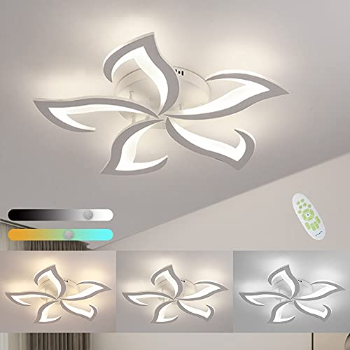YLFXL LED Deckenleuchte, Deckenlampe Dimmbare mit Fernbedienung, 35W Moderne Kreative Blütenblatt Deckenleuchte, LED Deckenlampe für Wohnzimmer, Schlafzimmer, Arbeitszimmer, Esszimmer 5 Köpfe/Φ60cm