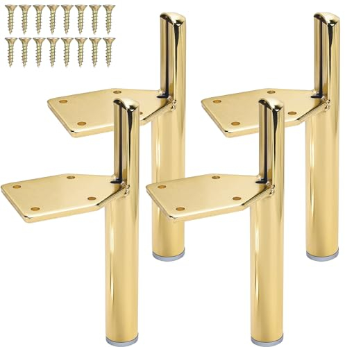 Btowin 15cm Metall Möbelfüße, 4 Stück Seitlich Montiert Eisen Konisch Gold DIY Ersatz Tischbeine Schrankfüße für Schrank Sofa Couch Bett